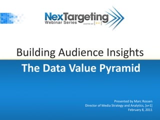 Building Audience Insights The Data Value Pyramid Presented by Marc Rossen Director of Media Strategy and Analytics, [x+1] February 8, 2011 