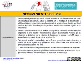 INCONVENIENTES DEL PBL
Plan : Máster de Secundaria (MESO)
Carmen Viejo Díaz
 