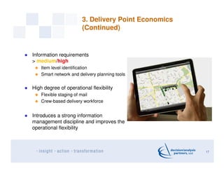 3. Delivery Point Economics
(Continued)
17
Information requirements
> medium/high
Item level identification
Smart network ...