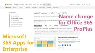 Name change
for Office 365
ProPlus
Microsoft
365 Apps for
Enterprise
 