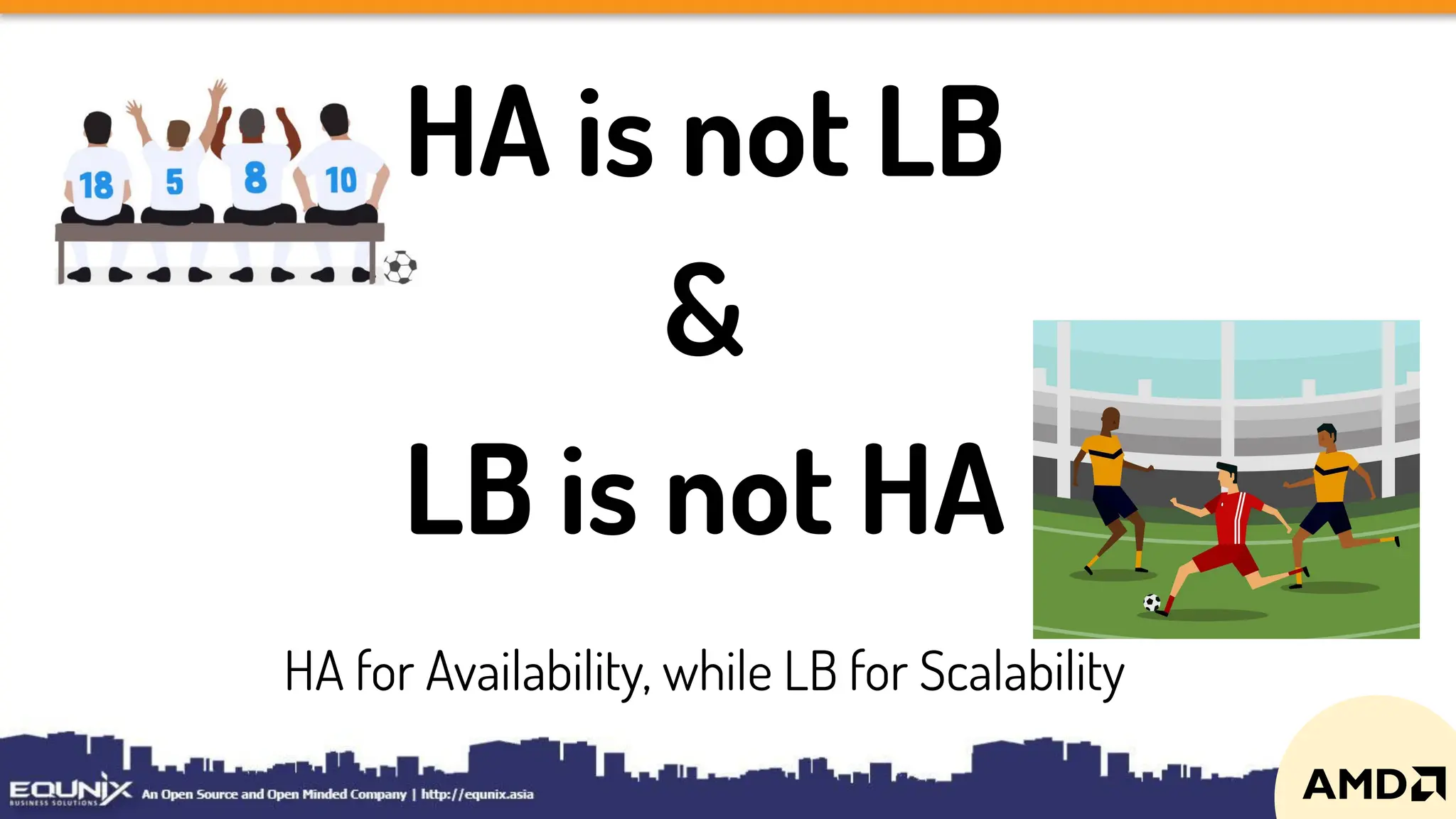 HA is not LB
&
LB is not HA
HA for Availability, while LB for Scalability
 