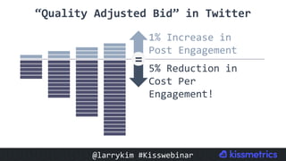 1%	Increase	in	
Post	Engagement	
5%	Reduction	in	
Cost	Per	
Engagement!	
“Quality	Adjusted	Bid”	in	Twitter	
=
@larrykim	#Kisswebinar	
 
