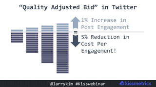 1%	Increase	in	
Post	Engagement	
5%	Reduction	in	
Cost	Per	
Engagement!	
“Quality	Adjusted	Bid”	in	Twitter	
=
@larrykim	#K...