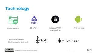 SSIMeetup.orgssimeetup.org · CC BY-SA 4.0 International
Open source
Technology
SSI: uPort Tokens: ERC20
compatible
Open blockchains:
RSK, Ethereum (and others)
Android app
 