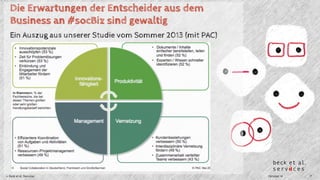 Die Erwartungen der Entscheider aus dem 
Business an #socBiz sind gewaltig 
Ein Auszug aus unserer Studie vom Sommer 2013 (mit PAC) 
© Beck et al. Services Oktober 14 7 
 