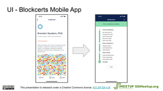 UI - Blockcerts Mobile App
This presentation is released under a Creative Commons license. (CC BY-SA 4.0). SSIMeetup.org
 