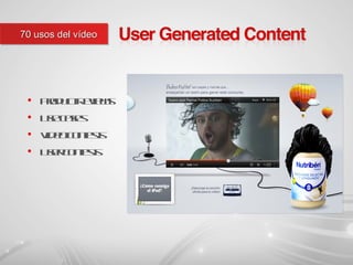 70 usos del vídeo




 ●   Product Reviews
 ●   Use cases
 ●   Video contests
 ●   User contests
 