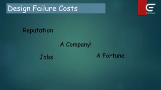 Design Failure Costs
Reputation
A Fortune
Jobs
A Company!
 