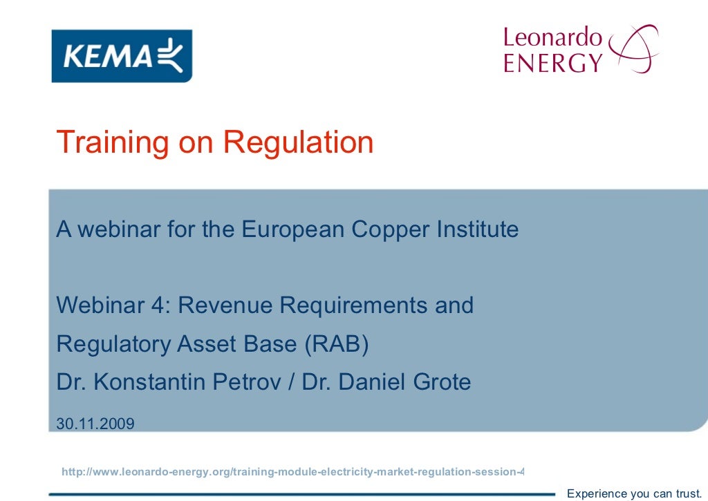 Electricity Markets Regulation Lesson 4 Regulatory Asset Base