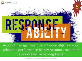 Accountmanager heeft verantwoordelijkheid voor
geleverde performance bij Key Account , maar niet
de noodzakelijke bevoegdheden
Crowdale.com - Key Account Management (KAM201401-4)

 