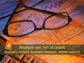 Analyse van het account
(business review, business analysis, relatie matrix)
Crowdale.com - Key Account Management (KAM201401-4)

 