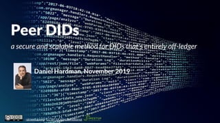 Peer DIDs
a secure and scalable method for DIDs that's entirely off-ledger
Daniel Hardman, November 2019
ssimeetup.org · CC BY-SA 4.0 International
 