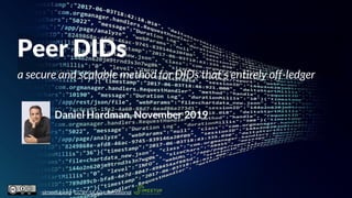 Peer DIDs
a secure and scalable method for DIDs that's entirely off-ledger
Daniel Hardman, November 2019
ssimeetup.org · C...