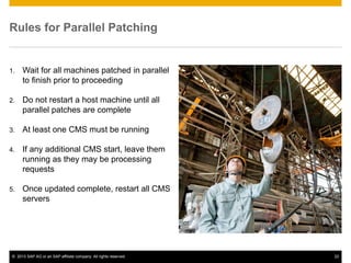 ©2013 SAP AG or an SAP affiliate company. All rights reserved. 
22 
Rules for Parallel Patching 
1.Wait for all machines p...