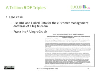 ATrillion RDFTriples
60
• Use case
– Use RDF and Linked Data for the customer management
database of a big telecom
– Franz Inc / AllegroGraph
EUCLID – Scaling up Linked Data
 