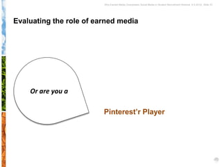 Why Earned Media Overpowers Social Media in Student Recruitment Webinar 6.5.2012| Slide 33




Evaluating the role of earned media




    Or are you a

                         Pinterest’r Player
 