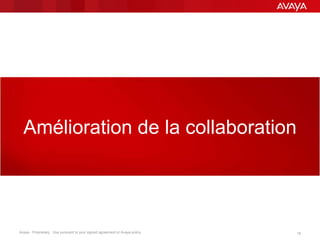 Avaya - Proprietary. Use pursuant to your signed agreement or Avaya policy. 18
Amélioration de la collaboration
 