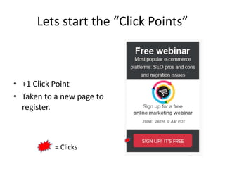 Lets start the “Click Points”
• +1 Click Point
• Taken to a new page to
register.
= Clicks
 