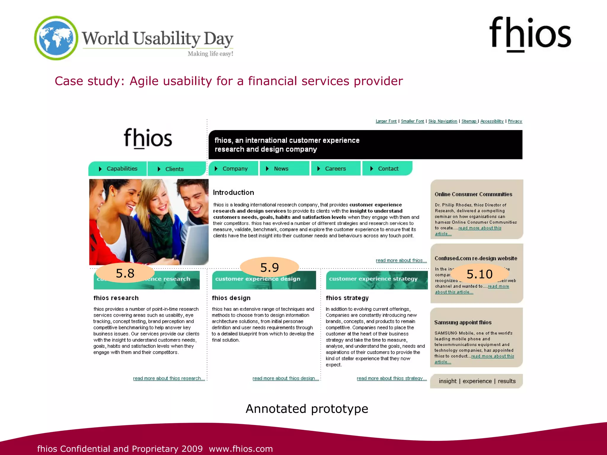 Case study: Agile usability for a financial services provider  5.8 5.9 5.10 Annotated prototype   