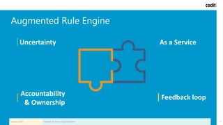 Augmented Rule Engine
October 2020 Webinar: AI-Driven Fraud Detection 12
As a ServiceUncertainty
Accountability
& Ownership
Feedback loop
 