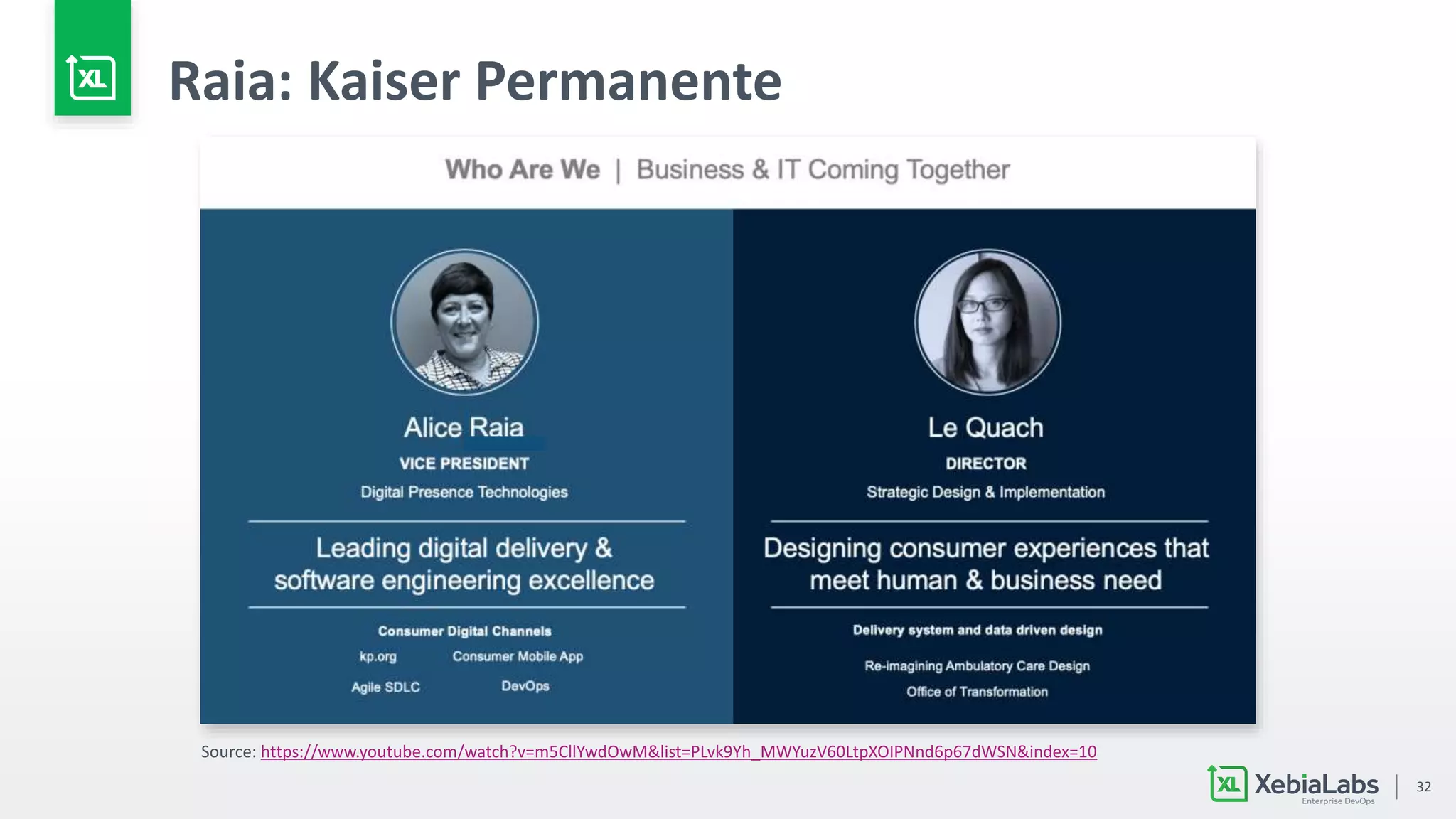 32
Raia: Kaiser Permanente
Source: https://www.youtube.com/watch?v=m5CllYwdOwM&list=PLvk9Yh_MWYuzV60LtpXOIPNnd6p67dWSN&index=10
 