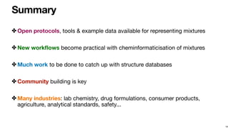 Summary
✤ Open protocols, tools & example data available for representing mixtures

✤ New work
fl
ows become practical wit...