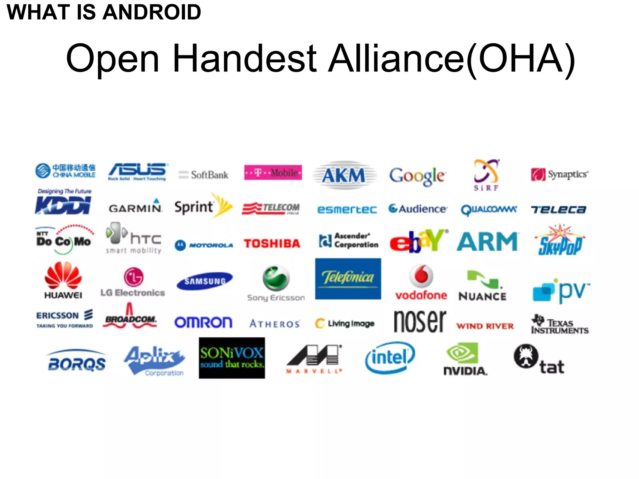 Open Handest Alliance(OHA) WHAT IS ANDROID 