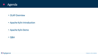 © Kyligence Inc. 2019, Confidential.
Agenda
• OLAP Overview
• Apache Kylin Introduction
• Apache Kylin Demo
• Q&A
 