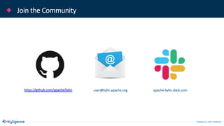 © Kyligence Inc. 2019, Confidential.
Join the Community
https://github.com/apache/kylin apache-kylin.slack.comuser@kylin.apache.org
 