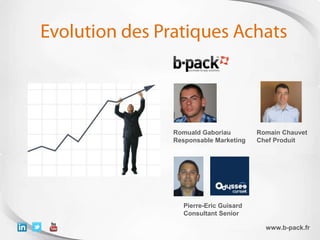 Copyright 2012, All rights reserved – b-pack is a registered trademark
Pierre-Eric Guisard
Consultant Senior
Romuald Gaboriau
Responsable Marketing
www.b-pack.fr
Romain Chauvet
Chef Produit
 