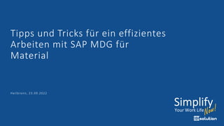 Tipps und Tricks für ein effizientes
Arbeiten mit SAP MDG für
Material
Heilbronn, 23.09.2022
 
