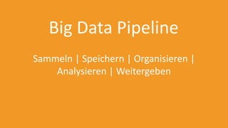 Big Data Pipeline
Sammeln | Speichern | Organisieren |
Analysieren | Weitergeben
 