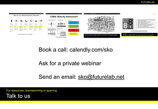 FUTURELAB
Talk to us
For resources, brainstorming or sparring
Book a call: calendly.com/sko
Ask for a private webinar
Send an email: sko@futurelab.net
 