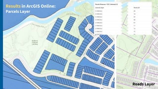 Results in ArcGIS Online:
Parcels Layer
Roads Layer
 