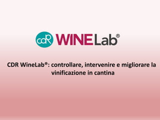 CDR WineLab®: controllare, intervenire e migliorare la
vinificazione in cantina
 