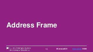 13
Address Frame
#Census2021 www.sli.do 14856
 