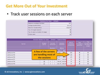 © eG Innovations, Inc | www.eginnovations.com
Get More Out of Your Investment
• Track user sessions on each server
A few of the servers
are handling most of
the sessions
 