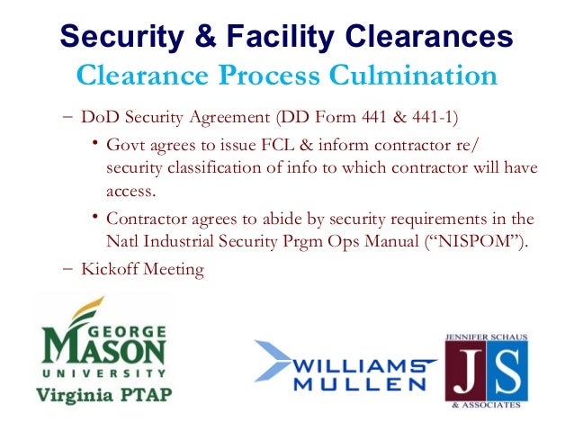 gmu ptap securty facility clearances dd form 441 1