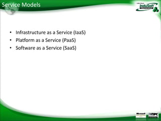 Service Models



  • Infrastructure as a Service (IaaS)
  • Platform as a Service (PaaS)
  • Software as a Service (SaaS)
 