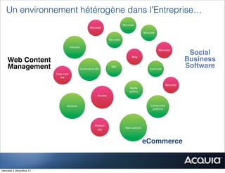 Un environnement hétérogène dans l’Entreprise…



                                               Social
    Web Content                               Business
    Management                                Software




                                  eCommerce



mercredi 5 décembre 12
 