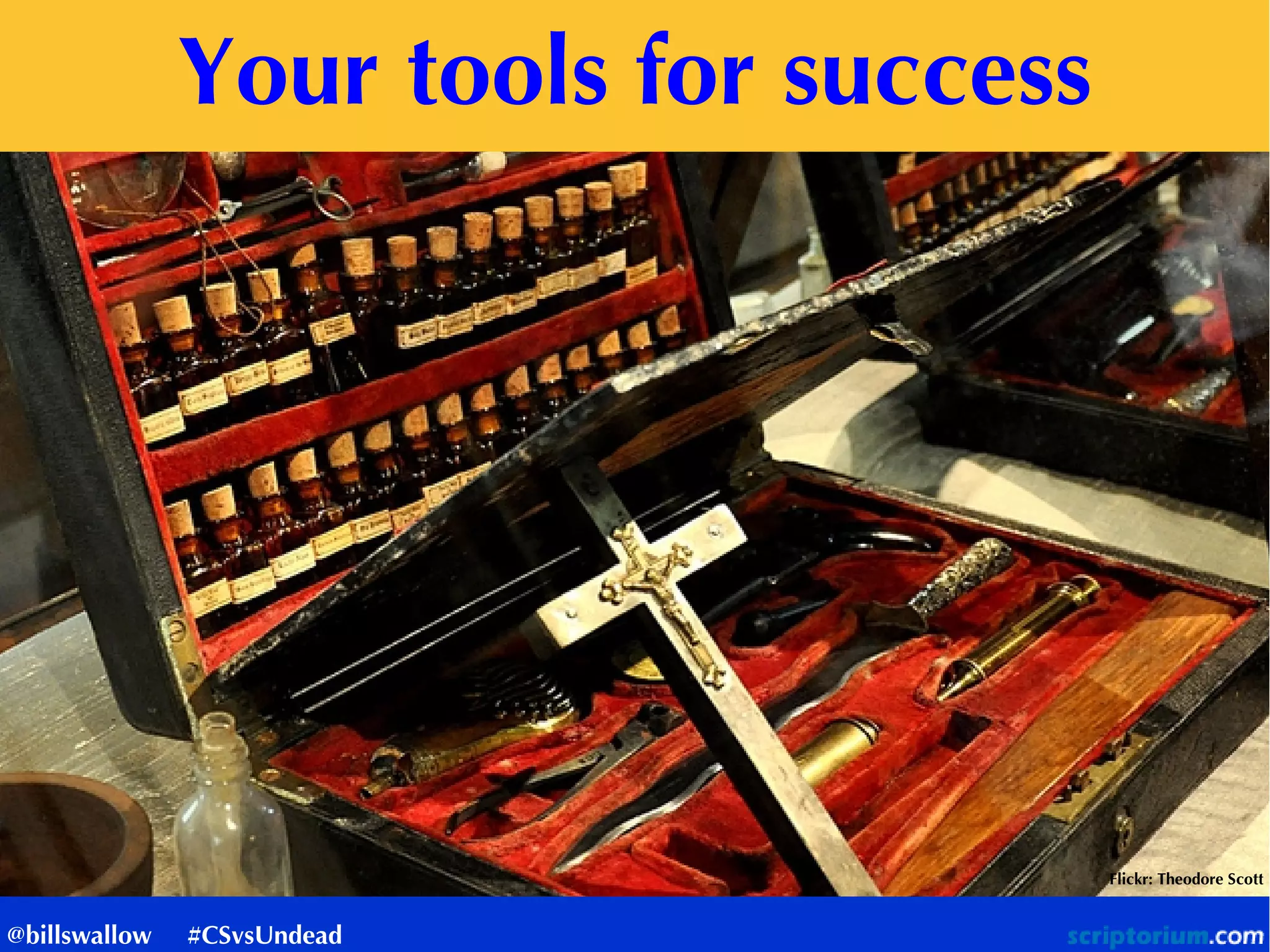 Your tools for success
Flickr: Theodore Scott
@billswallow #CSvsUndead
 