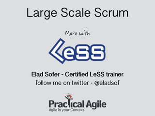 Elad Sofer - Certified LeSS trainer 
follow me on twitter - @eladsof
Large Scale Scrum
 