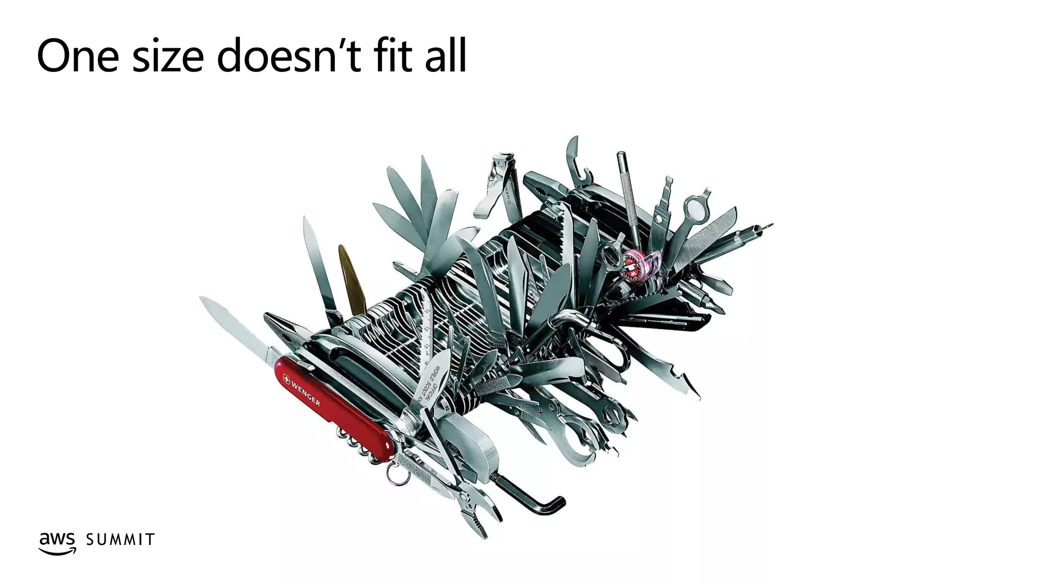 © 2019, Amazon Web Services, Inc. or its affiliates. All rights reserved.S U M M I T
One size doesn’t fit all
 