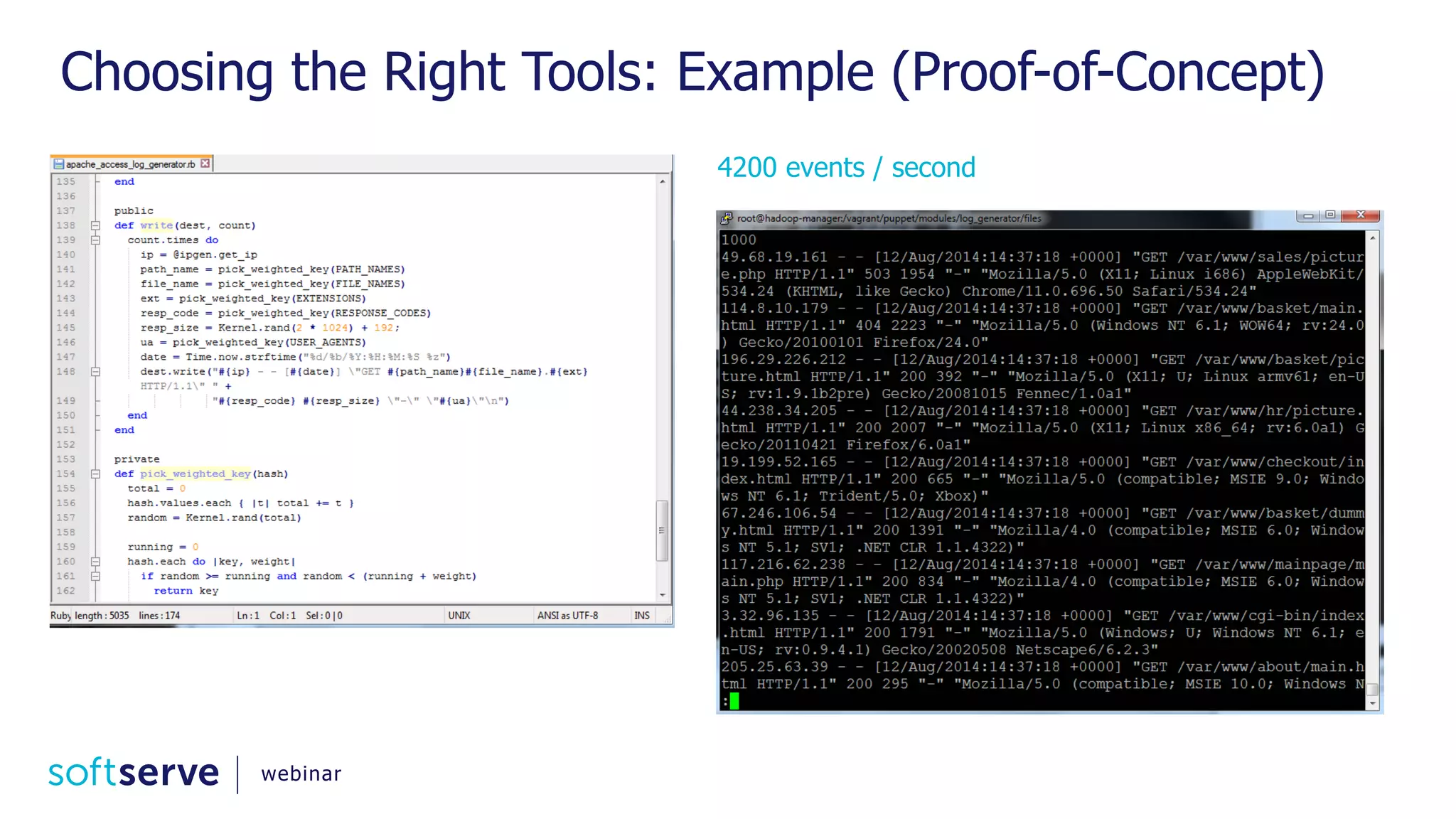 Choosing the Right Tools: Example (Proof-of-Concept) 4200 events / second webinar 