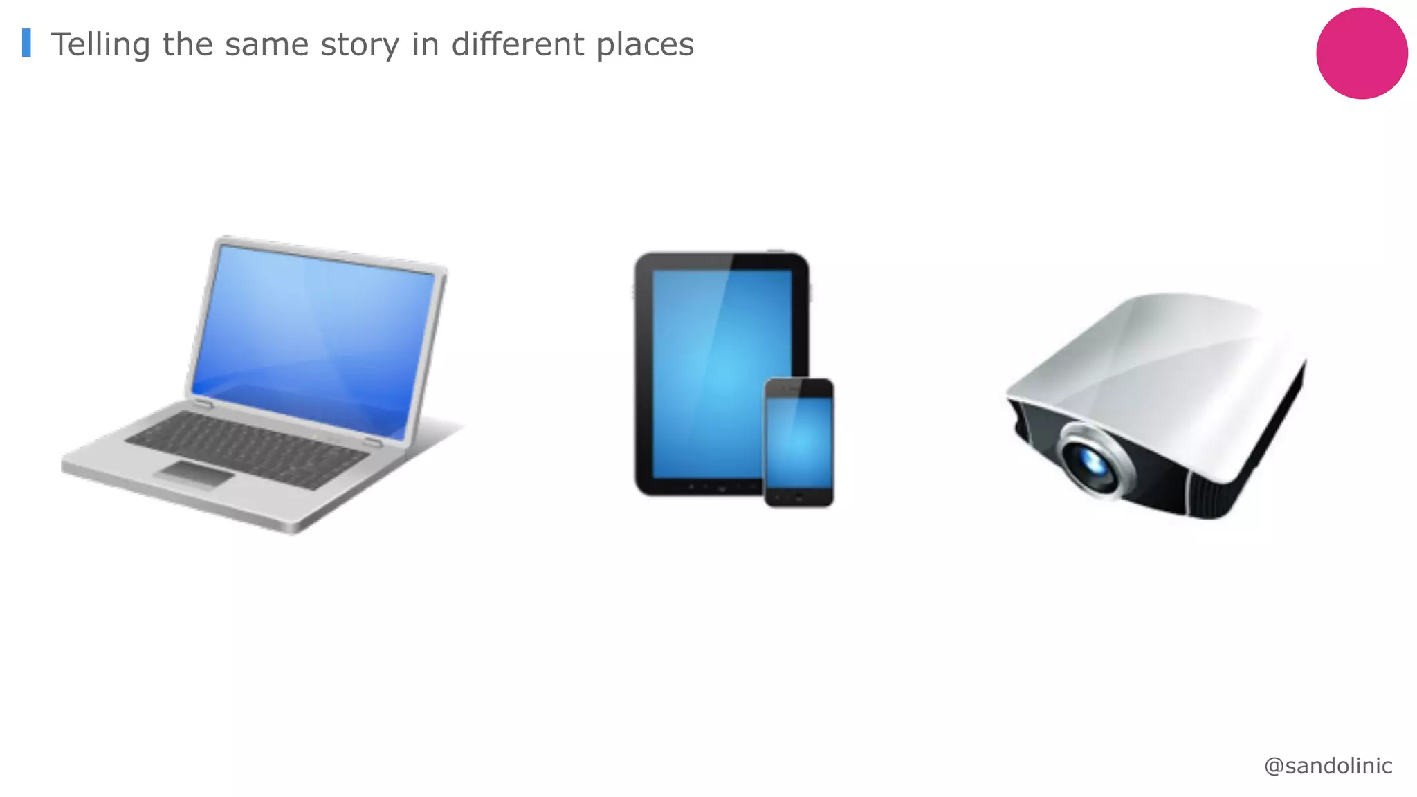 Telling the same story in different places
@sandolinic
 