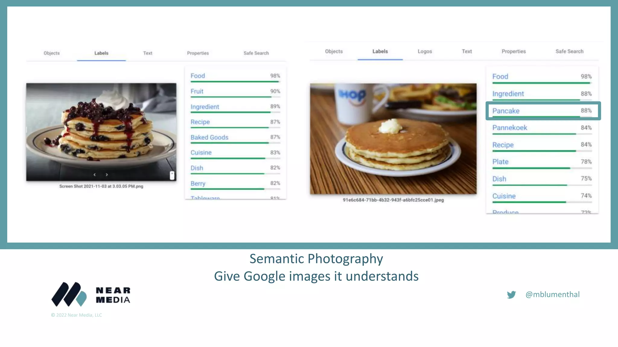 © 2022 Near Media, LLC
@mblumenthal
Semantic Photography
Give Google images it understands
 