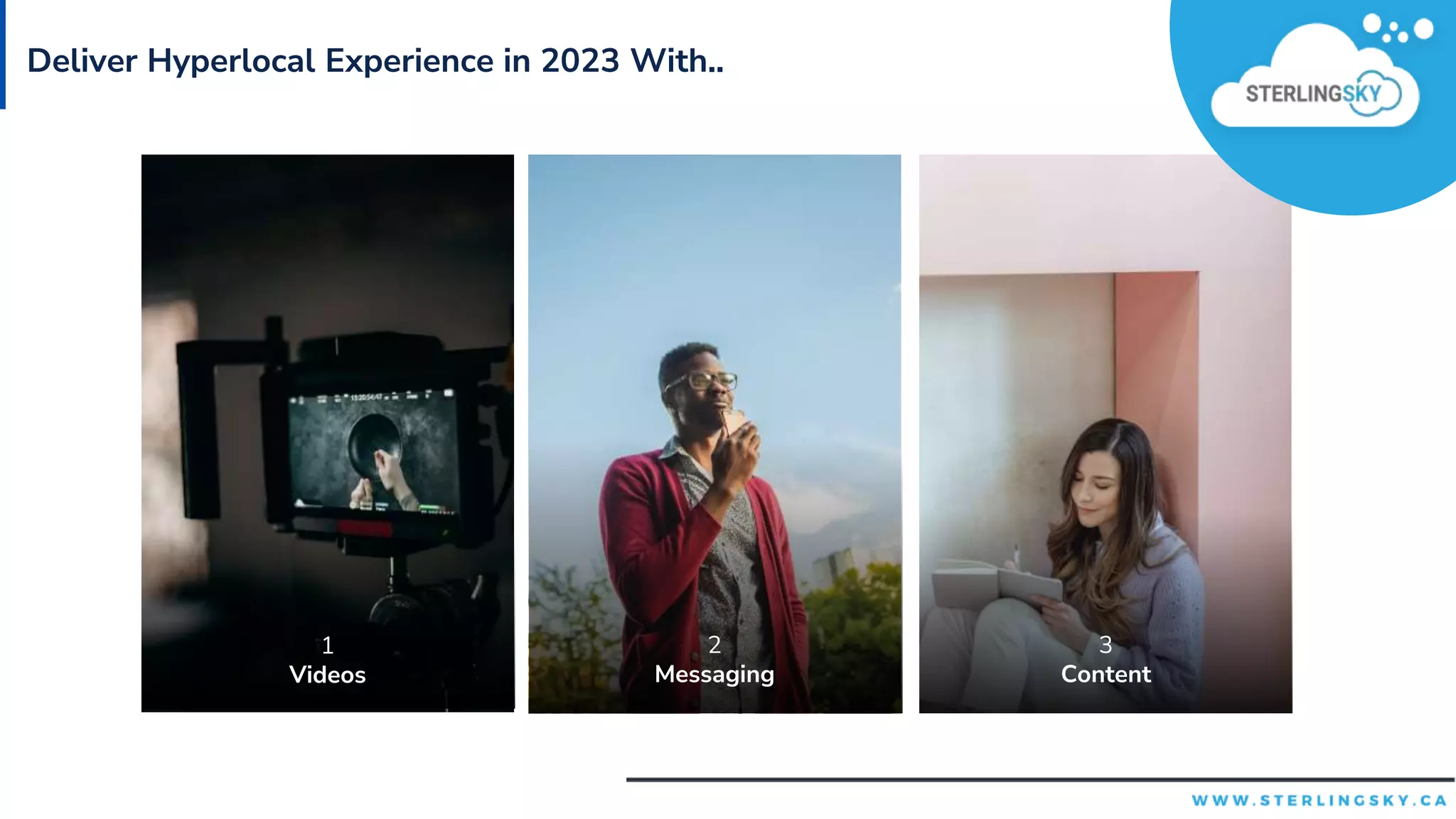 Deliver Hyperlocal Experience in 2023 With..
2
Messaging
3
Content
1
Videos
 
