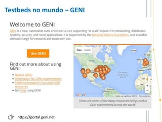 Testbeds no mundo – GENI
https://portal.geni.net
 