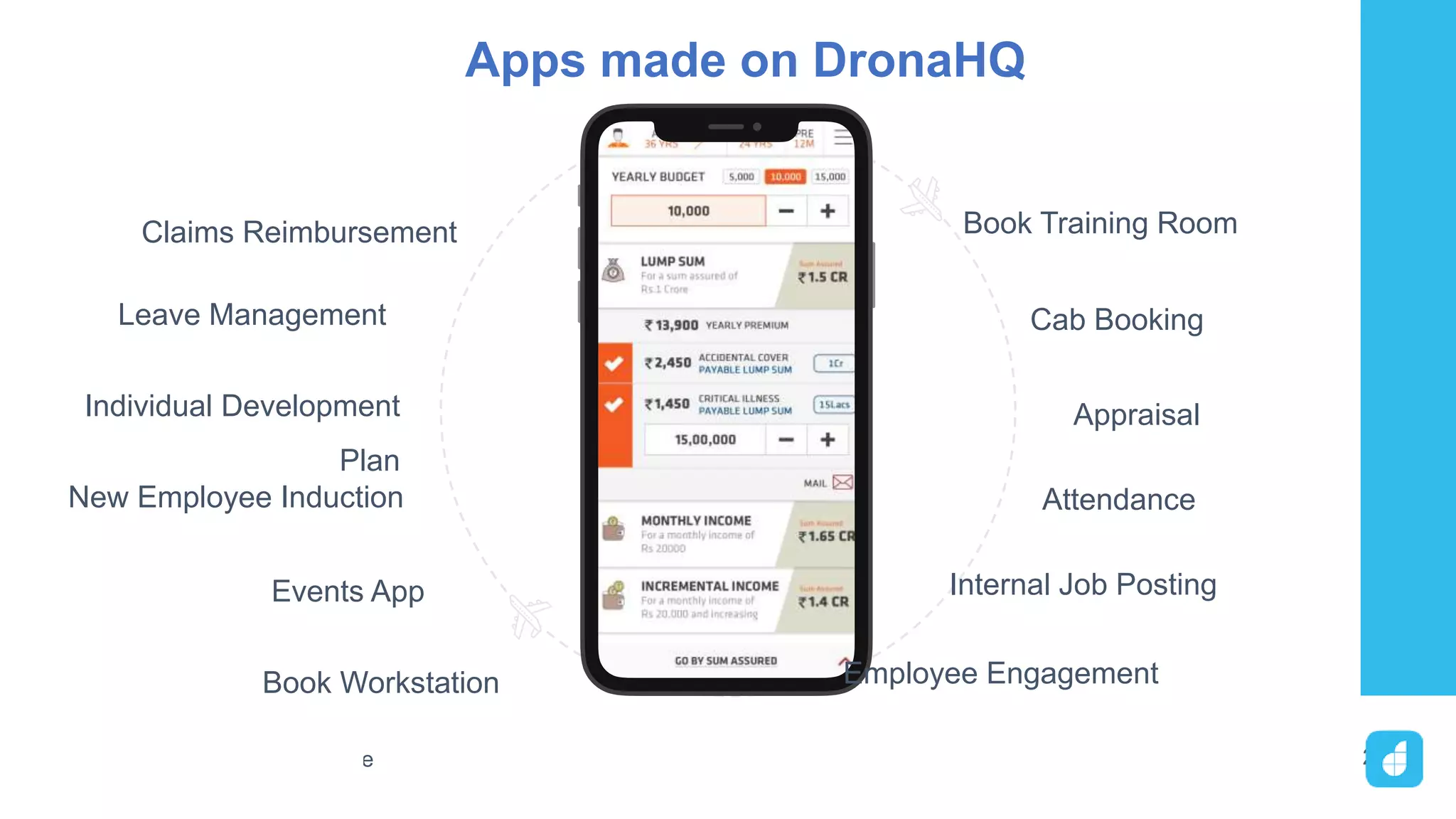 LOGISTIC PowerPoint Template 28
Claims Reimbursement
Apps made on DronaHQ
Leave Management
Individual Development
Plan
New Employee Induction
Events App
Appraisal
Cab Booking
Book Workstation
Attendance
Internal Job Posting
Employee Engagement
Book Training Room
 