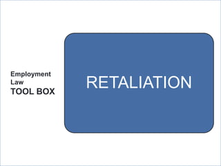 Employment
Law
TOOL BOX
                RETALIATION



             ManpowerGroup | Wednesday, July 25, 2012   43
 